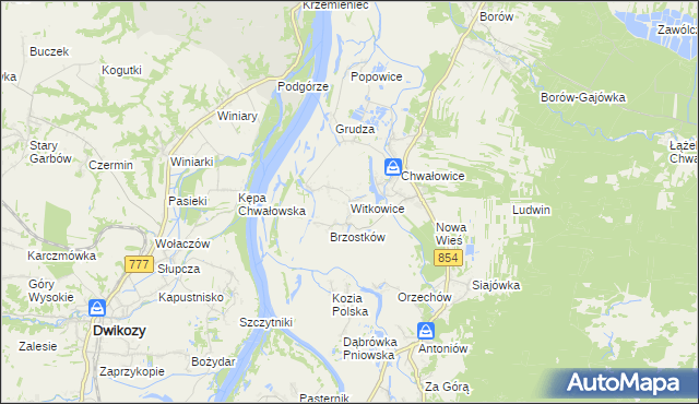 mapa Witkowice gmina Radomyśl nad Sanem, Witkowice gmina Radomyśl nad Sanem na mapie Targeo