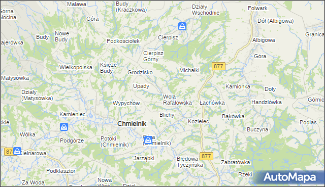 mapa Wola Rafałowska gmina Chmielnik, Wola Rafałowska gmina Chmielnik na mapie Targeo