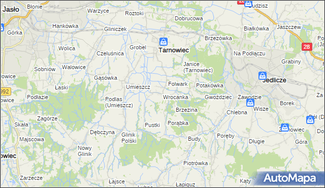 mapa Wrocanka gmina Tarnowiec, Wrocanka gmina Tarnowiec na mapie Targeo