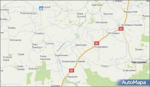 mapa Zaborowo gmina Naruszewo, Zaborowo gmina Naruszewo na mapie Targeo