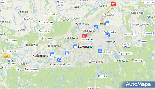 mapa Zakopanego, Zakopane na mapie Targeo