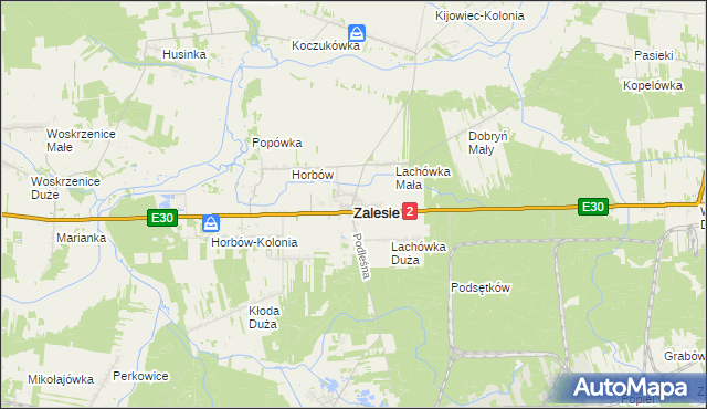 mapa Zalesie powiat bialski, Zalesie powiat bialski na mapie Targeo