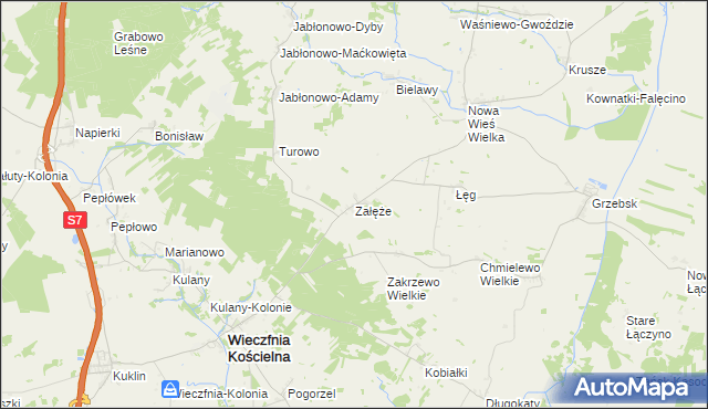 mapa Załęże gmina Wieczfnia Kościelna, Załęże gmina Wieczfnia Kościelna na mapie Targeo