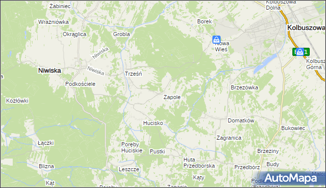 mapa Zapole gmina Niwiska, Zapole gmina Niwiska na mapie Targeo