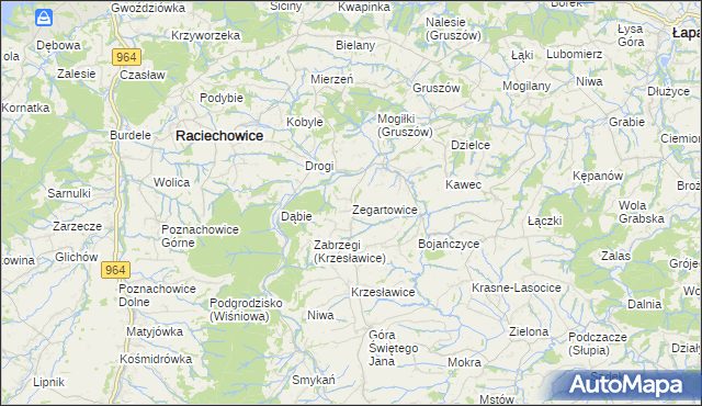 mapa Zegartowice gmina Raciechowice, Zegartowice gmina Raciechowice na mapie Targeo