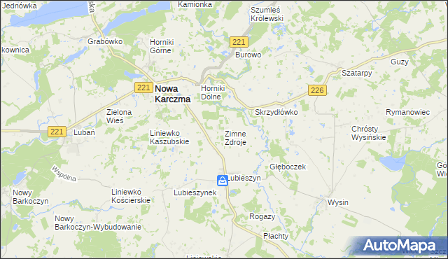 mapa Zimne Zdroje gmina Nowa Karczma, Zimne Zdroje gmina Nowa Karczma na mapie Targeo