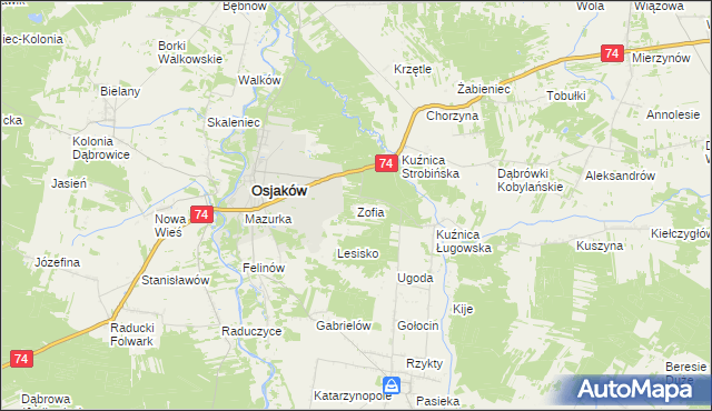 mapa Zofia gmina Osjaków, Zofia gmina Osjaków na mapie Targeo