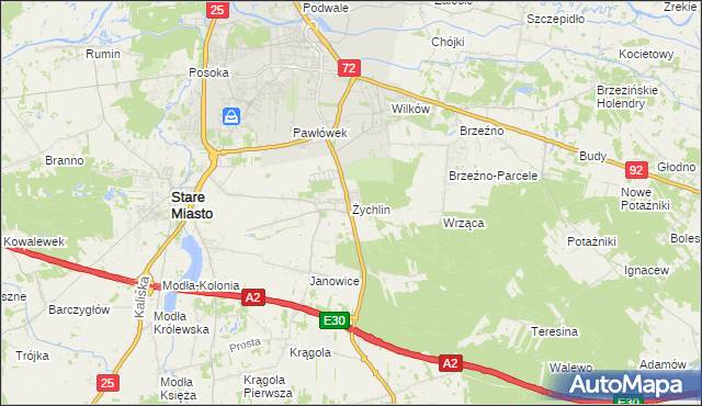 mapa Żychlin gmina Stare Miasto, Żychlin gmina Stare Miasto na mapie Targeo