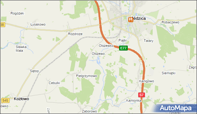 mapa Borowy Młyn gmina Nidzica, Borowy Młyn gmina Nidzica na mapie Targeo