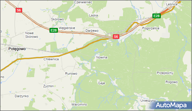 mapa Nowina gmina Potęgowo, Nowina gmina Potęgowo na mapie Targeo