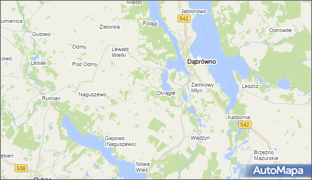 mapa Okrągłe gmina Dąbrówno, Okrągłe gmina Dąbrówno na mapie Targeo