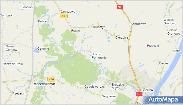 mapa Brody Pomorskie, Brody Pomorskie na mapie Targeo