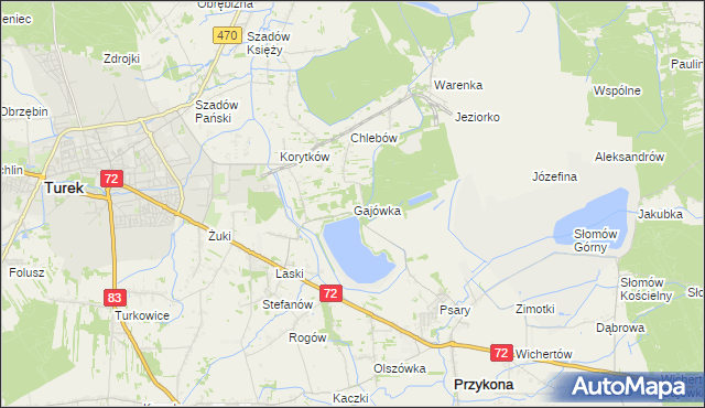 mapa Gajówka gmina Przykona, Gajówka gmina Przykona na mapie Targeo