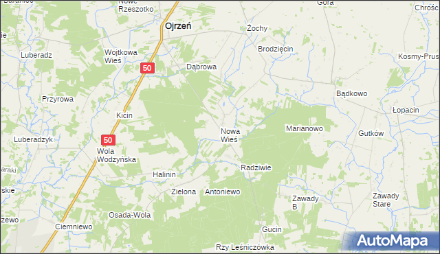 mapa Nowa Wieś gmina Ojrzeń, Nowa Wieś gmina Ojrzeń na mapie Targeo