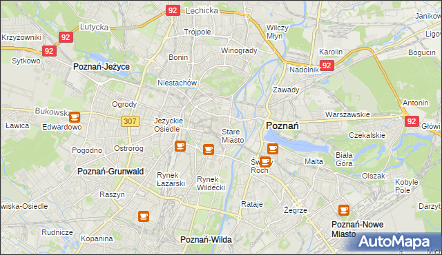 mapa Stare Miasto gmina Poznań, Stare Miasto gmina Poznań na mapie Targeo