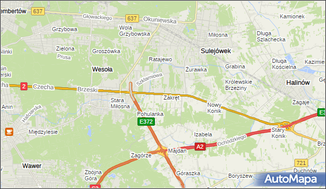 mapa Zakręt gmina Wiązowna, Zakręt gmina Wiązowna na mapie Targeo