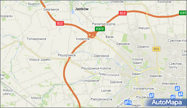 mapa Dąbrowica gmina Jastków, Dąbrowica gmina Jastków na mapie Targeo