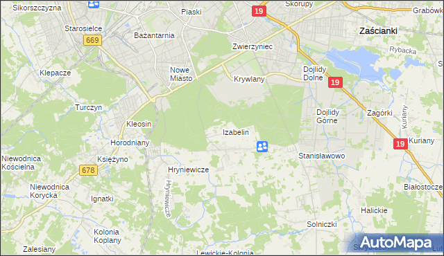 mapa Izabelin gmina Juchnowiec Kościelny, Izabelin gmina Juchnowiec Kościelny na mapie Targeo