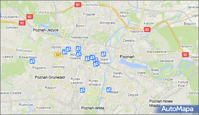 mapa Stare Miasto gmina Poznań, Stare Miasto gmina Poznań na mapie Targeo