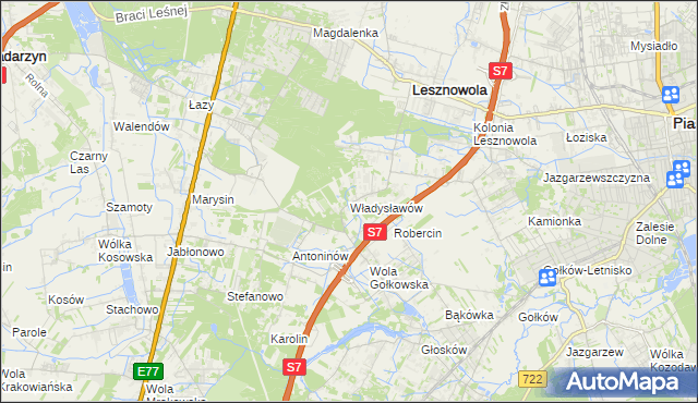 mapa Władysławów gmina Lesznowola, Władysławów gmina Lesznowola na mapie Targeo