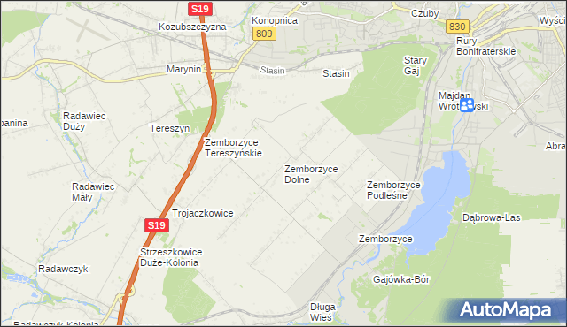 mapa Zemborzyce Dolne, Zemborzyce Dolne na mapie Targeo