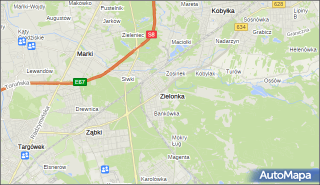 mapa Zielonka powiat wołomiński, Zielonka powiat wołomiński na mapie Targeo