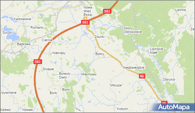 mapa Bobry gmina Prostki, Bobry gmina Prostki na mapie Targeo