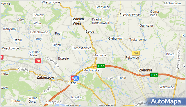 mapa Modlnica, Modlnica na mapie Targeo
