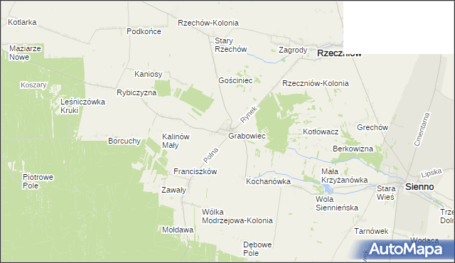 mapa Grabowiec gmina Rzeczniów, Grabowiec gmina Rzeczniów na mapie Targeo