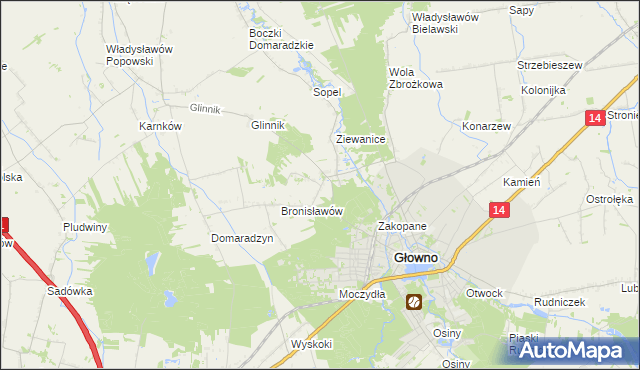 mapa Antoniew gmina Głowno, Antoniew gmina Głowno na mapie Targeo