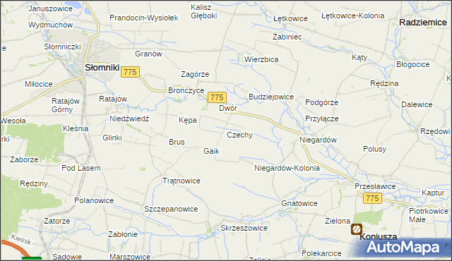 mapa Czechy gmina Słomniki, Czechy gmina Słomniki na mapie Targeo