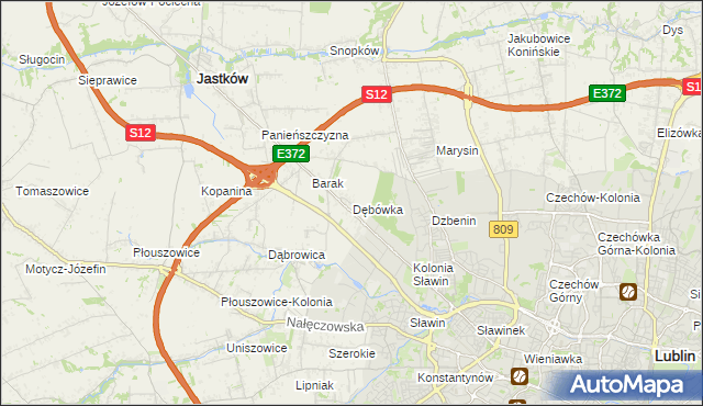 mapa Dębówka gmina Jastków, Dębówka gmina Jastków na mapie Targeo