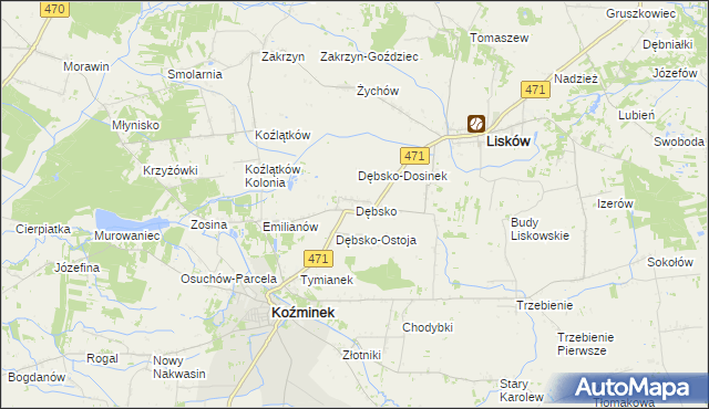 mapa Dębsko gmina Koźminek, Dębsko gmina Koźminek na mapie Targeo