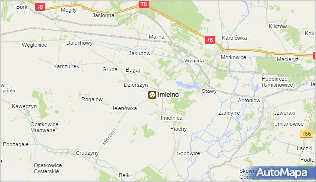 mapa Imielno powiat jędrzejowski, Imielno powiat jędrzejowski na mapie Targeo