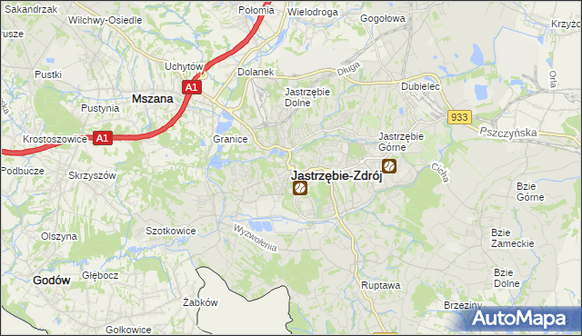 mapa Jastrzębie-Zdrój, Jastrzębie-Zdrój na mapie Targeo