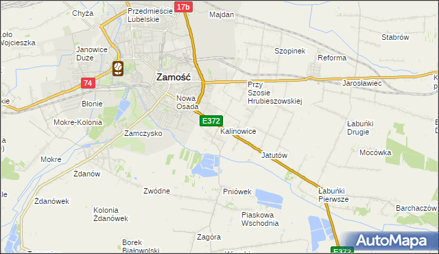 mapa Kalinowice gmina Zamość, Kalinowice gmina Zamość na mapie Targeo