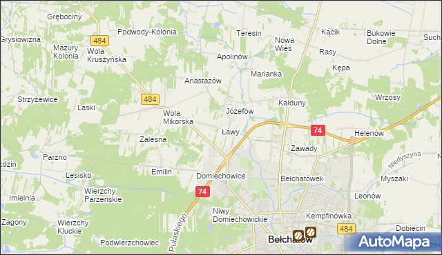 mapa Ławy gmina Bełchatów, Ławy gmina Bełchatów na mapie Targeo