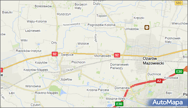 mapa Michałówek gmina Ożarów Mazowiecki, Michałówek gmina Ożarów Mazowiecki na mapie Targeo