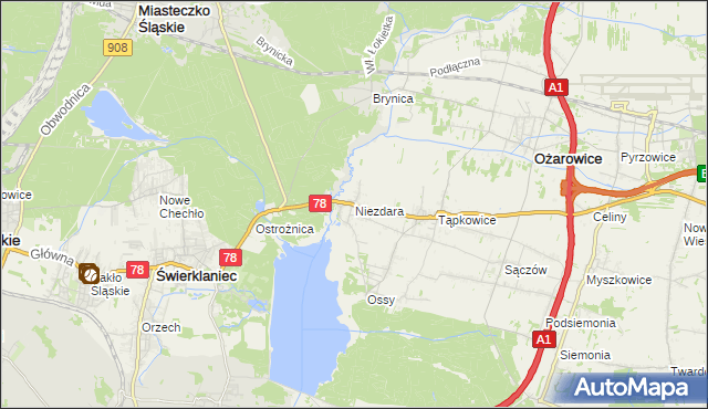 mapa Niezdara gmina Ożarowice, Niezdara gmina Ożarowice na mapie Targeo