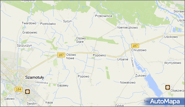 mapa Popówko gmina Oborniki, Popówko gmina Oborniki na mapie Targeo