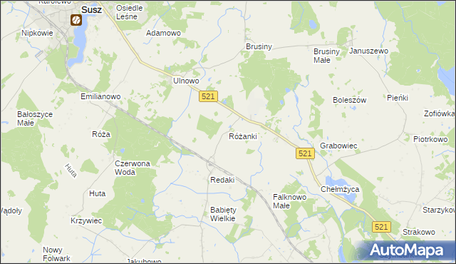 mapa Różanki gmina Susz, Różanki gmina Susz na mapie Targeo