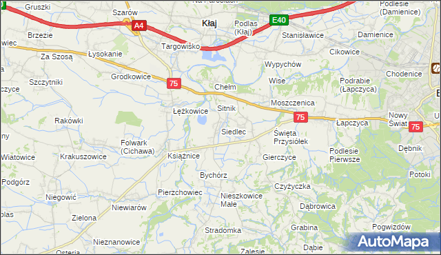 mapa Siedlec gmina Bochnia, Siedlec gmina Bochnia na mapie Targeo
