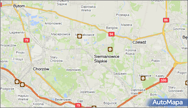 mapa Siemianowice Śląskie, Siemianowice Śląskie na mapie Targeo