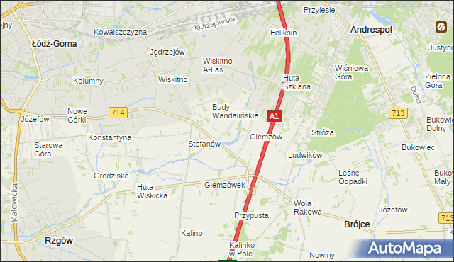 mapa Wandalin gmina Brójce, Wandalin gmina Brójce na mapie Targeo