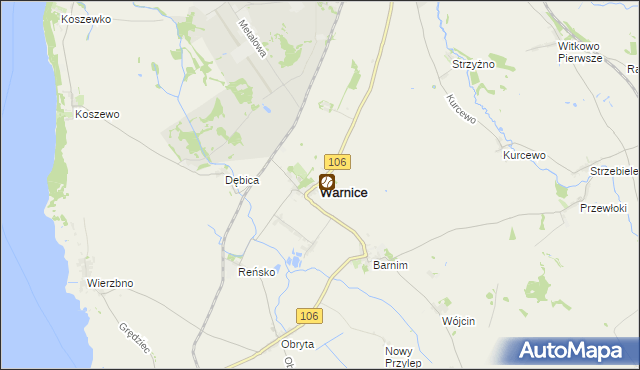 mapa Warnice powiat pyrzycki, Warnice powiat pyrzycki na mapie Targeo
