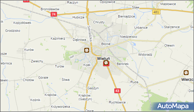 mapa Wieluń, Wieluń na mapie Targeo