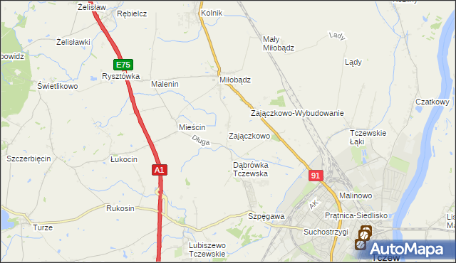 mapa Zajączkowo gmina Tczew, Zajączkowo gmina Tczew na mapie Targeo
