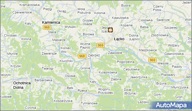 mapa Zarzecze gmina Łącko, Zarzecze gmina Łącko na mapie Targeo