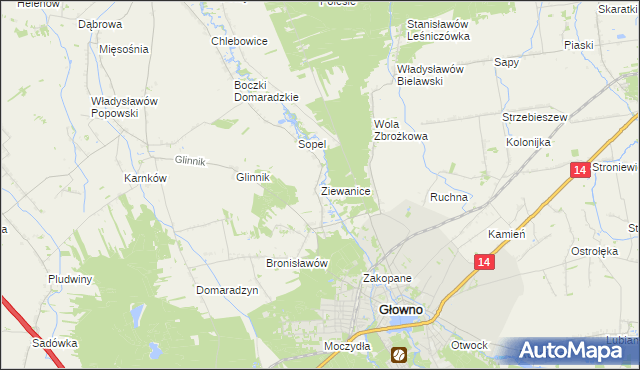 mapa Ziewanice, Ziewanice na mapie Targeo