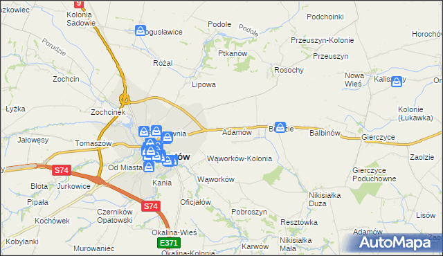 mapa Adamów gmina Opatów, Adamów gmina Opatów na mapie Targeo